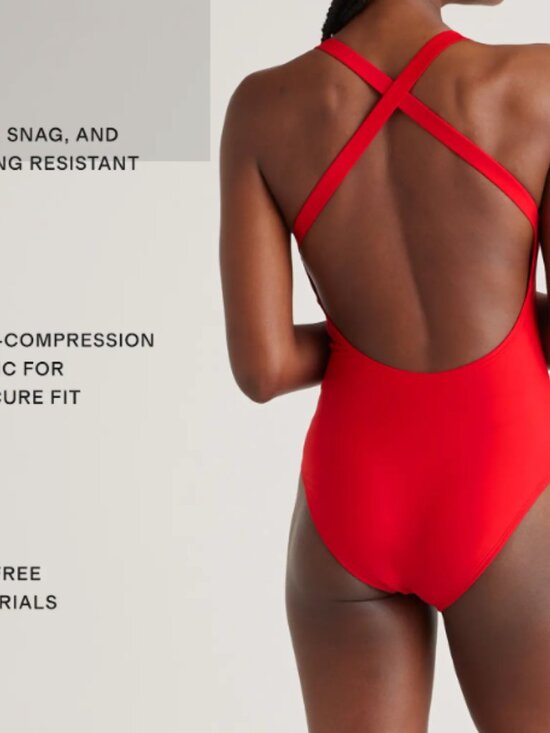 Quince Italian Cross-Back One-Piece Swimsuit Cherry M NWT - Picture 2 of 3